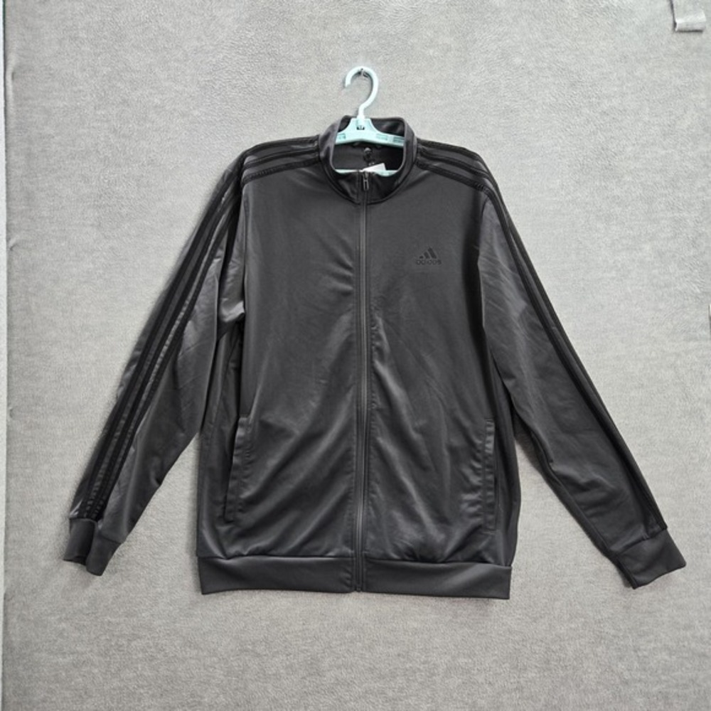 Adidas Men‎ Jacket L Gray Track Activewear Logo Zipper Striped Long Sleeve